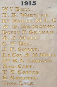 Photograph, Clare Gervasoni, Names on the Marbles at the Ballarat Old Colonists' Hall, 1915, 2020