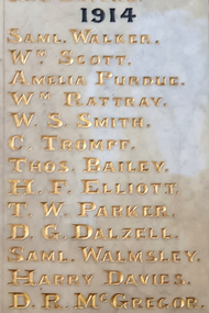 Photograph, Clare Gervasoni, Names on the Marbles at the Ballarat Old Colonists' Hall, 1914, 2020