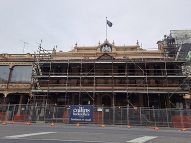 Pamphlet, Annelise Porter, UrbanID, Balcony of the Old Colonists' Hall under repair, 2026, 2026