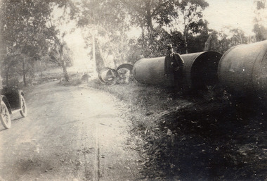 Photograph, At Site of Silvan Dam Pipes c1924, c1924