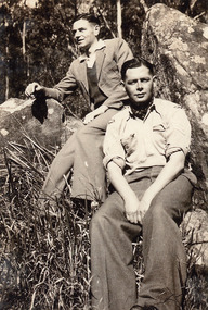 Photograph, Two men seated at The Rock, William Street, Kalorama. 1943, 1943