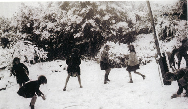 Photograph, Mount Dandenong School grounds with snow. c1940s