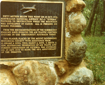 Photograph, Plaque on Kyeema Cairn, 1988