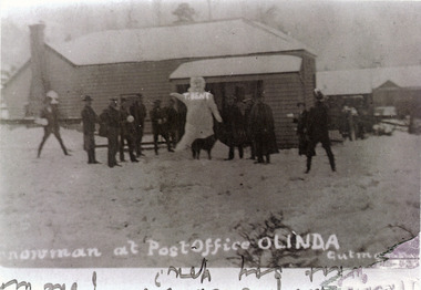 Photograph, Snowman at Post Office Olinda, c1920s