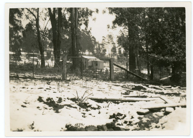Photograph, Snow at Mt Dandenong State School 1938 With School House, 1938
