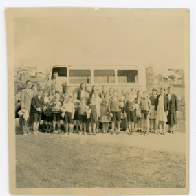 Photograph, Pupils of Mt Dandenong School Lined Up For the Swimming Bus 1938, 1938