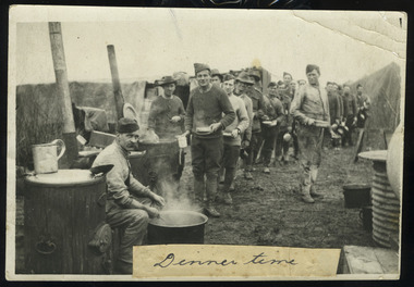 soldiers waiting for dinner