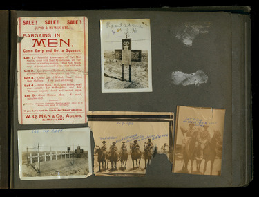 posed soldiers on horses, grave of soldier, joke advertisement, red cliffs00167.tif