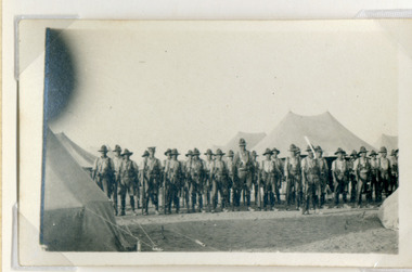 Soldiers in formation in camp, red cliffs00214.tif