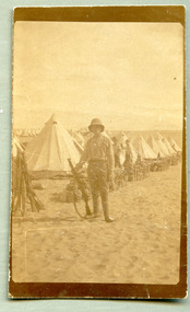 soldier posing in camp, robertson thomas153.tif