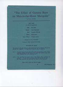 Memorabilia - Program, Photos, Reviews, Newsletter, The Effects of Gamma Rays on Man-in-the-Moon Marigolds by Paul Zindel directed by Bill Cherrey