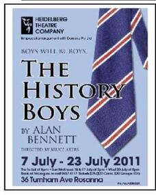 Program Photos Reviews Newsletter Poster Articles Memorabilia, The History Boys by Alan Bennett by special arrangement with Dominie Pty. Ltd directed by Bruce Akers