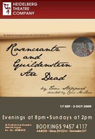 Program Photos Newsletter Poster Articles, Rosencrantz and Guildenstern Are Dead by Tom Stoppard by special arrangement with Dominie Pty. Ltd. directed by Chris McLean