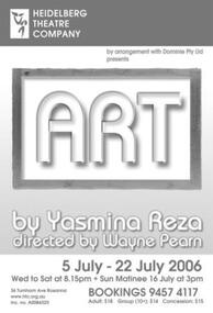 Program Photos Newsletter Poster, Art by Yasmina Reza by arrangement with Dominie Pty. Ltd. directed by Wayne Pearn