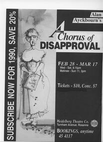 Program Photos Reviews Newsletter Poster, Chorus of Disapproval by Alan Ayckbourn directed by Cheryl Ballantine