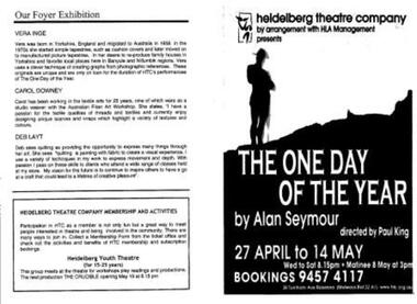 Program Photos Newsletter Articles, The One Day of the Year by Alan Seymour by arrangement with HAL Management directed by Paul King