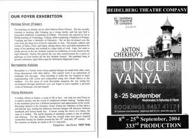 Program Photos Newsletter Articles, Uncle Vanya by Anton Chekhov directed by Joan Moriarty
