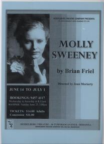 Program Photos Newsletter Poster, Molly Sweeney by Brian Friel by arrangement with Dominie Pty Ltd directed by Joan Moriarty