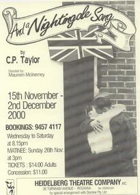 Program Photos Newsletter Poster Articles, And a Nightingale Sang by C.P. Taylor directed by Maureen McInerney