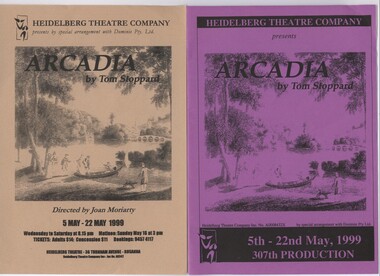 Program Photos Newsletter Poster Articles, Arcadia by Tom Stoppard by special arrangement with Dominie Pty Ltd directed by Joan Moriarty