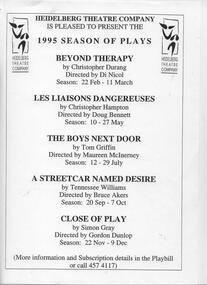 Memorabilia Playbill Special Events, 1995 HTC General Memorabilia Australia Day Award Wendy Drowley