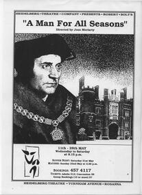 Program Photos Newsletter Poster Articles Memorabilia, A Man For All Seasons by Robert Bolt directed by Joan Moriarty