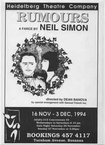 Program Photos Newsletter Poster, Rumours by Neil Simon directed by Dean Banova