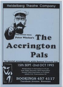 Program Photos Newsletter Poster, The Accrington Pals by Peter Whelan by special arrangement with Samuel French Inc. directed by Bruce Akers