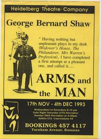 Program Photos Newsletter Poster Articles, Arms and the Man by George Bernard Shaw directed by Gordon Dunlop