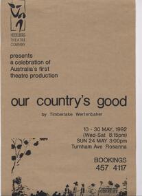Program Photos Newsletter Poster, Our Country's Good by Timberlake Wertenbaker directed by David Small