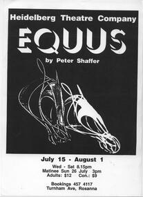 Program Photos Newsletter Poster Articles, Equus by Peter Shaffer directed by Wayne Pearn