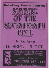 Program Photos Newsletter Poster, Summer of the Seventeenth Doll by Ray Lawler directed by Geoff Hickey
