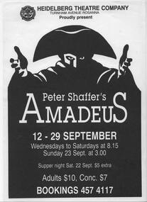 Program Photos Newsletter Poster, Amadeus by Peter Shaffer directed by David Small