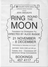 Program Photos Newsletter Poster, Ring Round the Moon by Jean Anouilh directed by Alice Bugge
