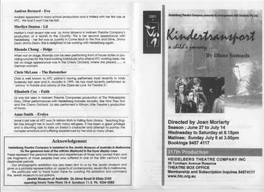 Program Photos Newsletter Poster, Kindertransport a child's journey by Dianne Samuels