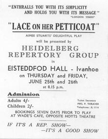 Program Photos Review Poster Articles, Lace On Her Petticoat by Aimee Stuart directed by Geoffrey Dean