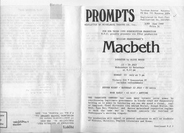 Program Photos Newsletter Articles, Macbeth by William Shakespeare directed by Alice Bugge