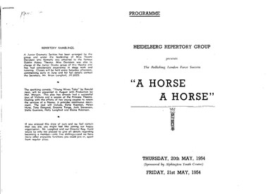 Program  Newsletter, A Horse, A Horse by I. Du Garde Peach Directed by George Tanner