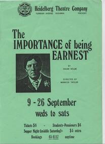 Program Photos Reviews Newsletter Poster, The Importance of being Earnest by Oscar Wilde directed by Warwick Taylor