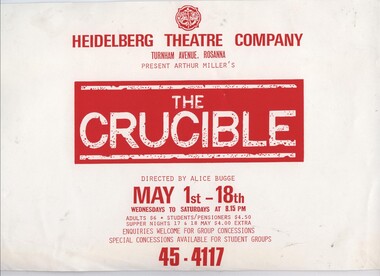 Program Photos Review Newsletter Poster Memorabilia, The Crucible by Arthur Miller directed by Alice Bugge