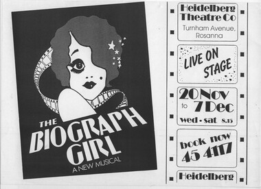 Program Photos Newsletter Poster Articles Memorabilia, The Biograph Girl by Warner Brown and David Heneker a musical play directed by Doug Bennett