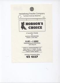 Program Photos Newsletter Poster Articles, Hobson's Choice by Harold Brighouse directed by David Small