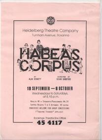 Program Poster, Habeas Corpus by Alan Bennett directed by Susan Sandford