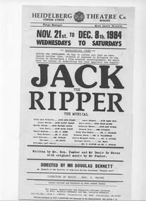 Program Photos Poster Articles, Jack the Ripper by Ron Pember and Denis De Warne music by Ron Pember directed by Doug Bennett