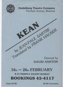 Program Photos Newsletter Poster, Kean by Jean-Paul Sartre directed by David Ashton