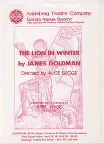Program Photos Review Newsletter Posters Articles Memorabilia, The Lion in Winter by James Goldman directed by Alice bugge