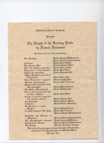Program Photos Newsletter Poster Articles, Knight of the Burning Pestle by Francis Beaumont directed by Alice Bugge