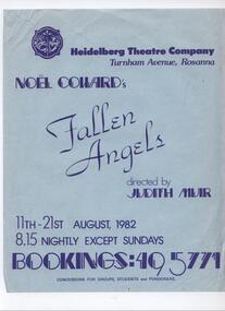 Program Photos Review Newsletter Poster, Fallen Angels by Noel Coward directed by Judith Muir