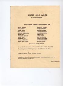 Program Photos Review Newsletter, Under Milk Wood by Dylan Thomas directed by David Ashton