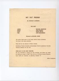 Program Photos Newsletter, My Fat Friend by Charles Laurence directed by Michael Bond